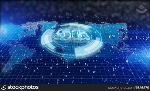 HUD, 5G connectivity of digital data and conceptual futuristic information of internet of things IOT big data using artificial intelligence AI, Technology background concepts