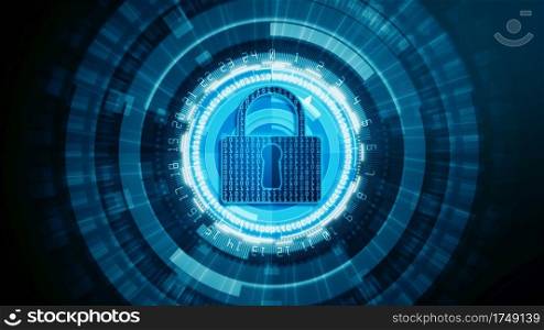 HUD and Lock Icon cyber security of digital data network protection, Future Technology Network Background Concept