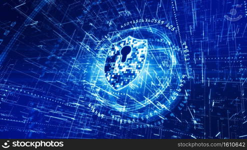 HUD and Shield Icon of Cyber Security. Digital Data Network Protection. High-speed connection data analysis. Technology data binary code network conveying. Future technology background concept.