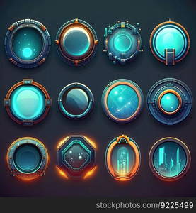 hud round frame game ai generated. futuristic blue, ui, interface backg hud round frame game illustration. hud round frame game ai generated