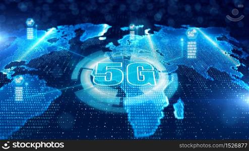 HUD, Scaning, 5G connectivity futuristic information of internet of things IOT big data using artificial intelligence AI, Technology background concept