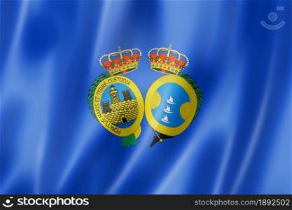 Huelva province flag, Spain waving banner collection. 3D illustration. Huelva province flag, Spain
