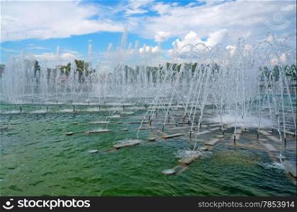 Huge beautiful fountain in a summer park Tsaritsyno