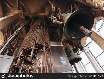 Huge bells inside San Marco Campanile, Venice, Italy