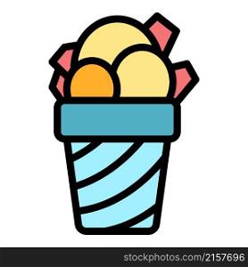 Huge glass of ice cream icon. Outline huge glass of ice cream vector icon color flat isolated. Huge glass of ice cream icon color outline vector