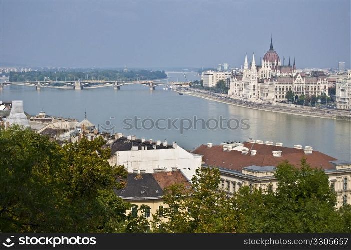 huge parliament in Budapest at the Danube