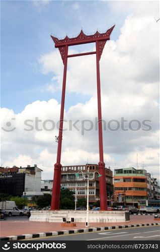 Huge red buddhist swing on the square in Bangkok, Thaioland