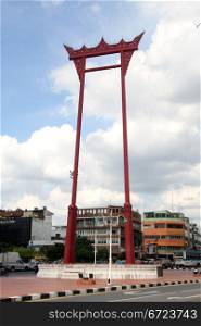 Huge red buddhist swing on the square in Bangkok, Thaioland