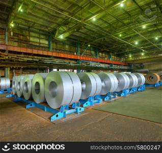 Huge rolls of tinplate in the factory