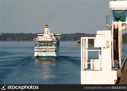 Huge sea ferry runs along the islands