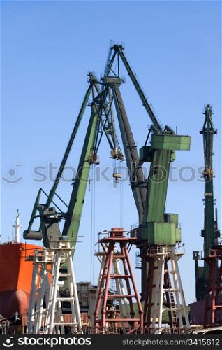 Huge shipyard cranes in Gdansk (Danzig), Poland