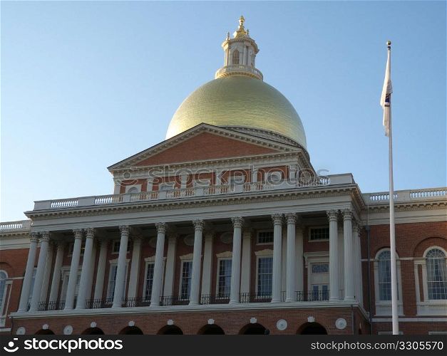 huge State House in Boston, Massachusetts on a sunny day