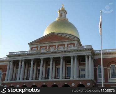 huge State House in Boston, Massachusetts on a sunny day