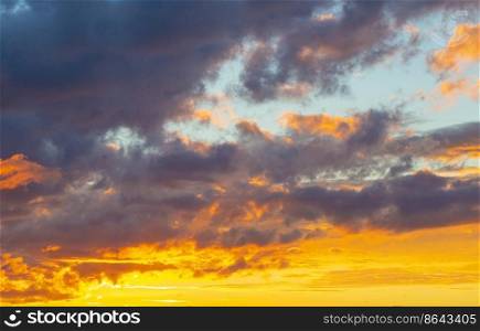 Huge  view of Sunset Sunrise Sundown Sky with colorful dramatic clouds,