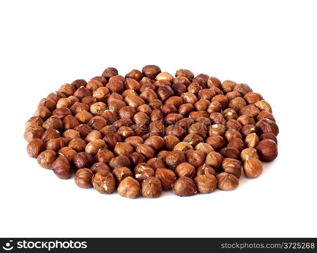Hulled hazelnuts isolated on the white background