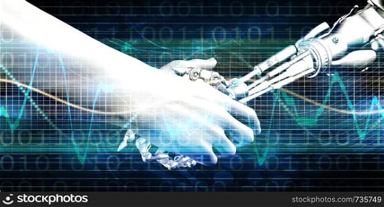 Human and Robot Handshake as a Business Technology Concept. Human and Robot Handshake