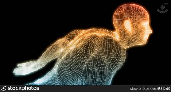 Human Body Digital Visualization Running Forward Art. Human Body Digital