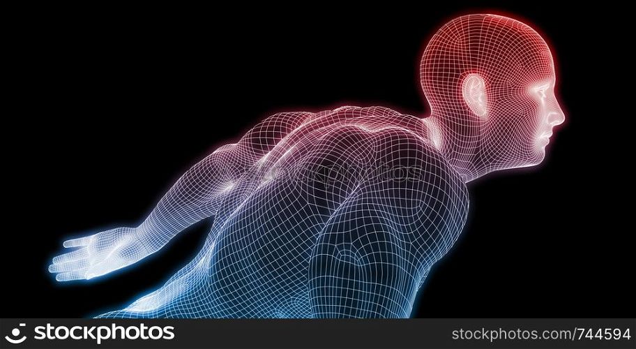 Human Body Digital Visualization Running Forward Art. Human Body Digital