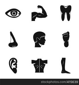 Human body icons set. Simple illustration of 9 human body vector icons for web. Human body icons set, simple style
