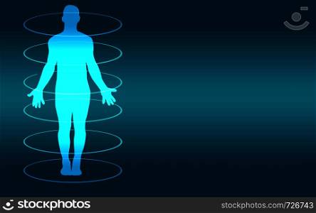 Human body medical scan on a blue background,3D rendering