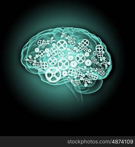 Human brain. Illustration of human brain with cogwheel mechanisms