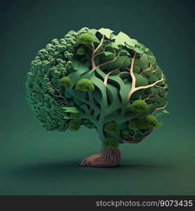Human brain made of broccoli. Healthy nutrition concept. Generative AI 
