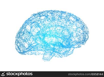 Human brain on white background in the form of artificial intell. Human brain on white background in the form of artificial intelligence for technology concept, 3d illustration. Human brain on white background in the form of artificial intelligence for technology concept, 3d illustration