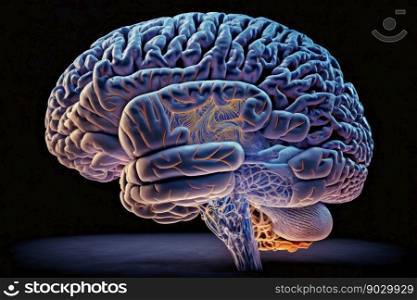 Human brain with glowing neurons, digital illustration painting, Generative AI