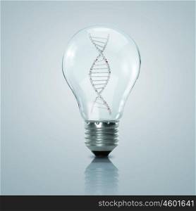 Human DNA strand inside a electric light bulb
