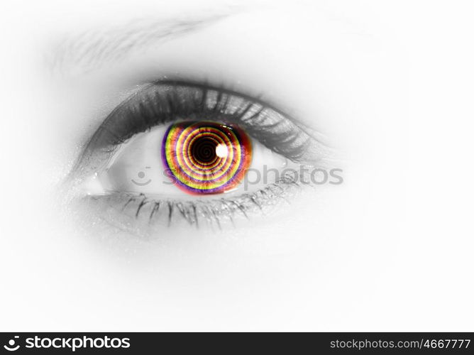 Human eye on grey background. Photo of the human eye against grey background