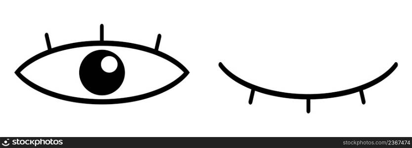 Human eyes and eyelashes icon. Watch, sleep eyelid outline vector.