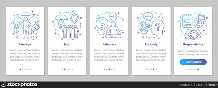 Human feelings onboarding mobile app page screen with linear concepts. Emotions steps graphic instructions. UX, UI, GUI vector template with illustrations. Human feelings onboarding mobile app page screen with linear con