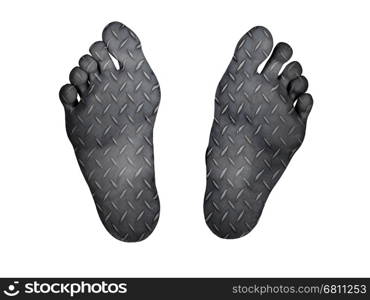 Human feet isolated on white, metal plate print
