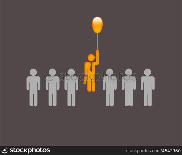 Human figure with a balloon in a row of others