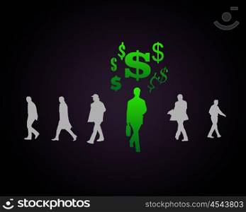 Human figure with currency symbol on black background