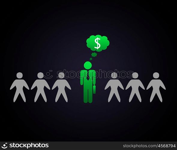 Human figure with currency symbol on black background
