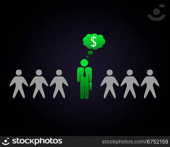 Human figure with currency symbol on black background