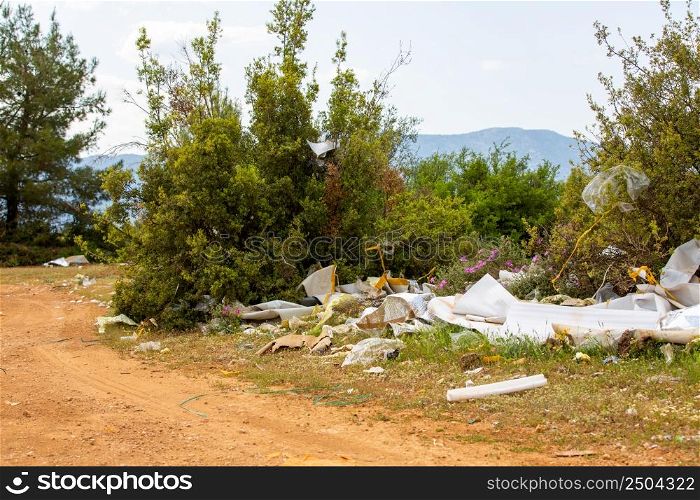 Human garbage thrown into the clean nature. environmental pollution in Turkey