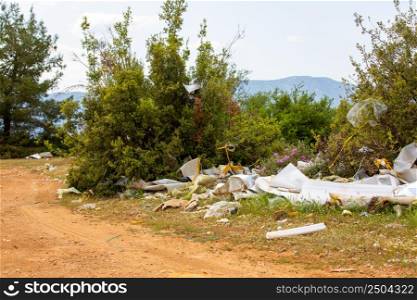 Human garbage thrown into the clean nature. environmental pollution in Turkey