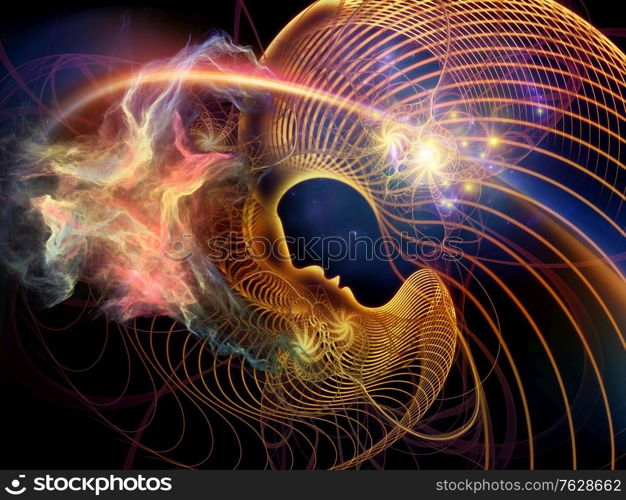 Human Geometry series. Abstract composition of human face lines and fractal gridlines on the subject of psychology, education, science and nature of the mind.