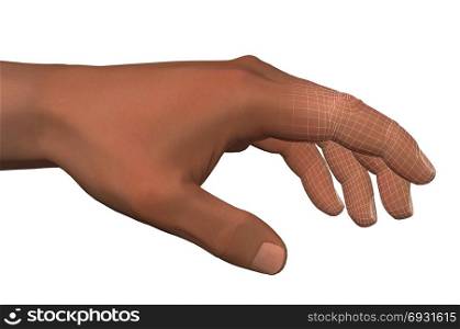 Human hand and fingers with wire frame outline. Artificial intelligence futuristic 3d illustration.