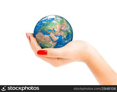 Human hand holding a globe.
