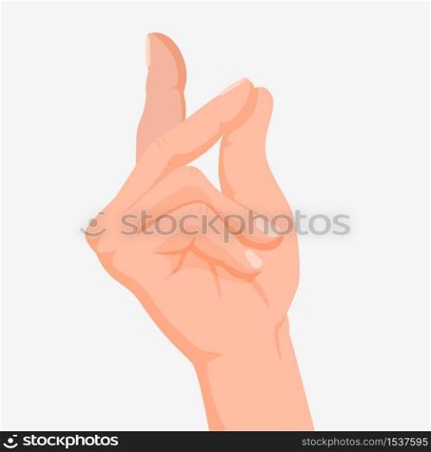 Human hand snapping a finger, realistic vektor illustration. Vector design element made in color. Cartoon art of sound transmission idea. Logo isolated on white background.. Human hand snapping a finger, realistic vektor illustration