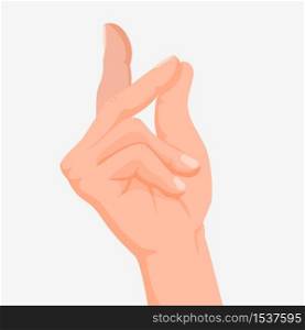 Human hand snapping a finger, realistic vektor illustration. Vector design element made in color. Cartoon art of sound transmission idea. Logo isolated on white background.. Human hand snapping a finger, realistic vektor illustration