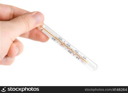 Human Hand with thermometer on white background