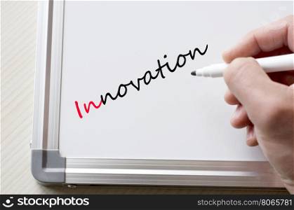 Human hand writing innovation on whiteboard