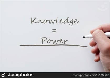 Human hand writing knowledge and power on whiteboard