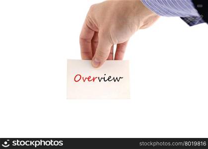 Human hand writing Overview isolated over white background - business concept