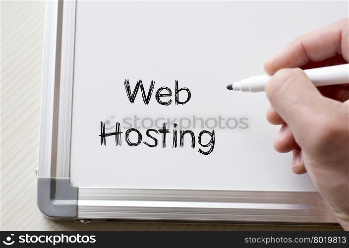 Human hand writing web hosting on whiteboard
