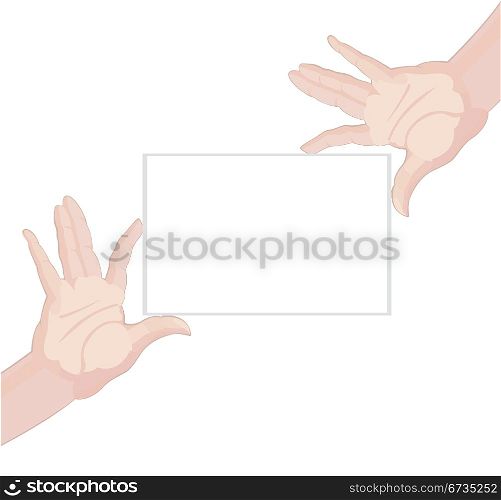 Human hands holding blank paper on white background vector illustration